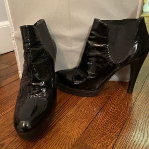 Stuart Weitzman black patent leather booties